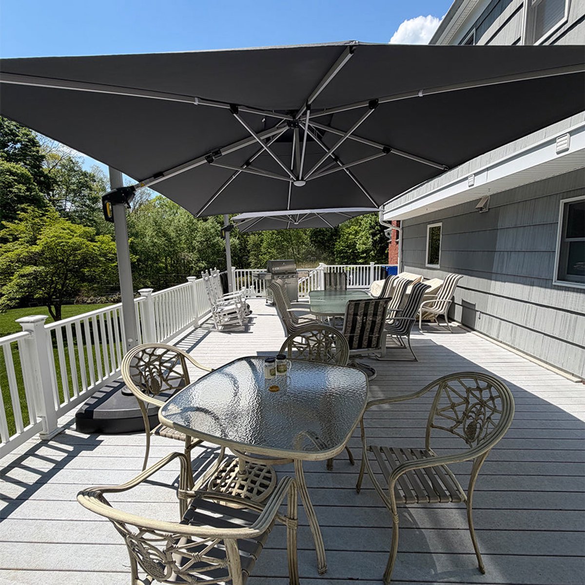 Purple Leaf Zweefparasol met ledverlichting 365x270 cm - Grijs