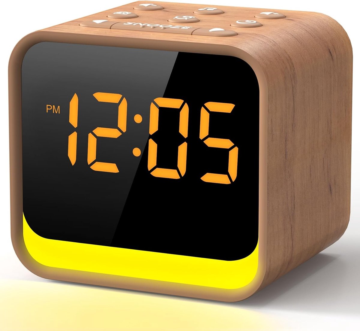 Radiowekker voor de slaapkamer, digitale FM-radiografische klok met witruis-geluidsmachine, 9 alarmgeluiden, dimbaar display, 7 kleuren nachtlampje, automatische uitschakeltimer, snooze