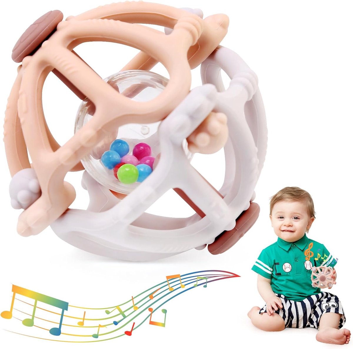 Speelgoed rammelaar baby 0 6 12 maanden, sensorisch speelgoed siliconen tandvlees massagebal, speelgoed voor kinderen in de vorm van een grijper, cadeau voor baby's van 0-18 maanden