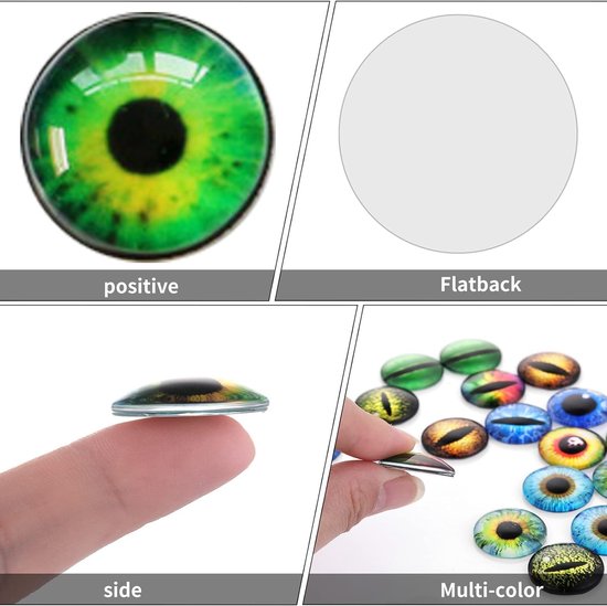 Ogen 20mm ronde drakenogen, cabochon ogen, grote glazen poppenogen, dierenogen van glas voor knutselen voor kat, uil, pluchen speelgoed - willekeurige stijlen en kleuren — afbeelding 2