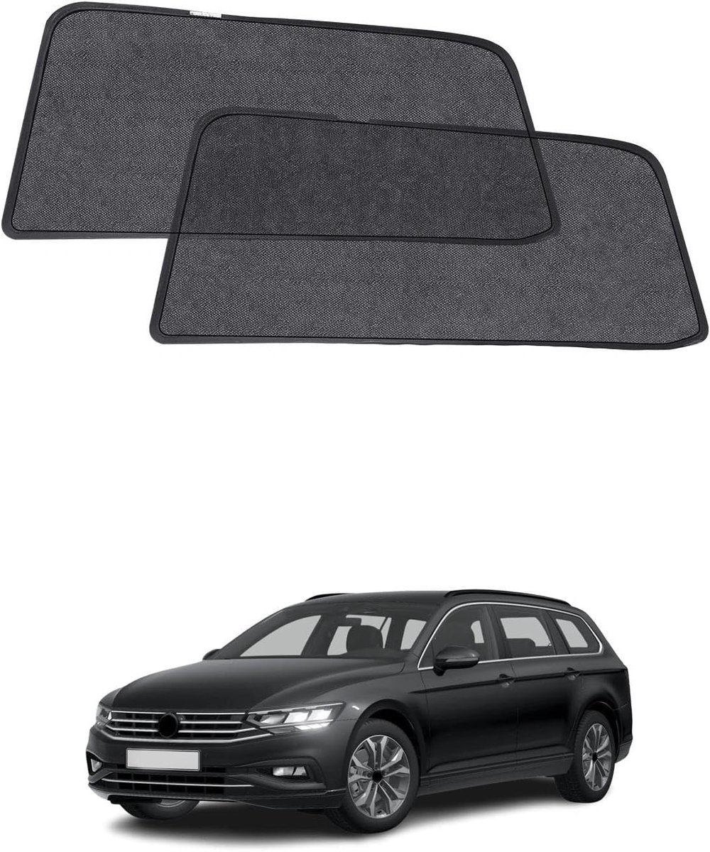 Autozonwering voor VW Passat B8 Variant (2016-2024), zonneschermen voor achterste zijramen, ademend, uv-bescherming en warmte-isolatie, dubbele bescherming voor baby's, set van 2