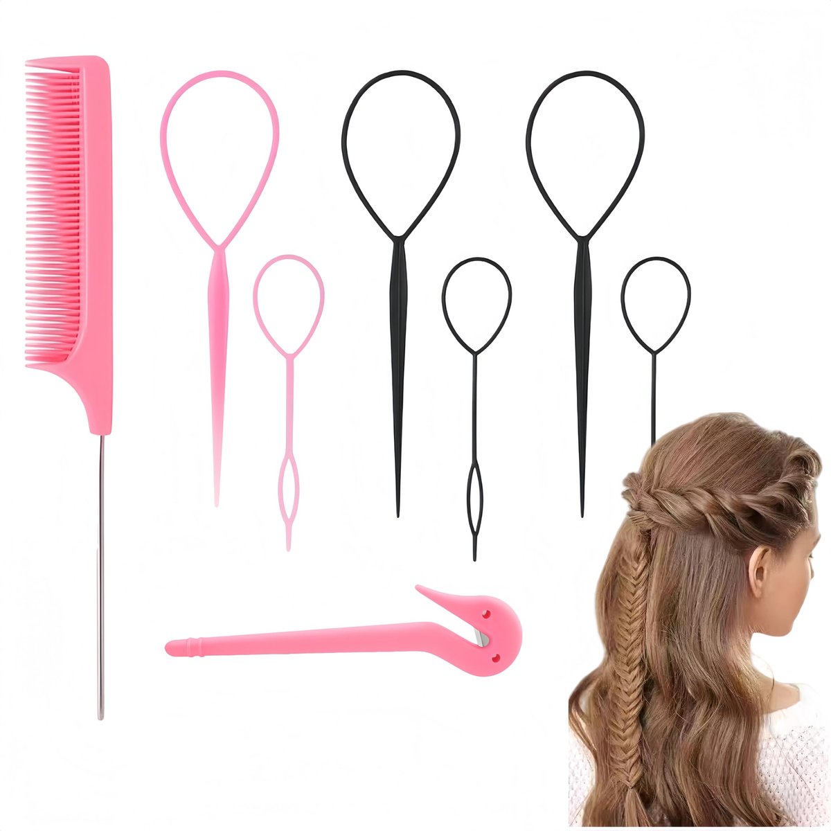 8-delige Haarstyling set voor dames en meisjes, vlecht- en kapseltools – geschikt voor alle haartypes