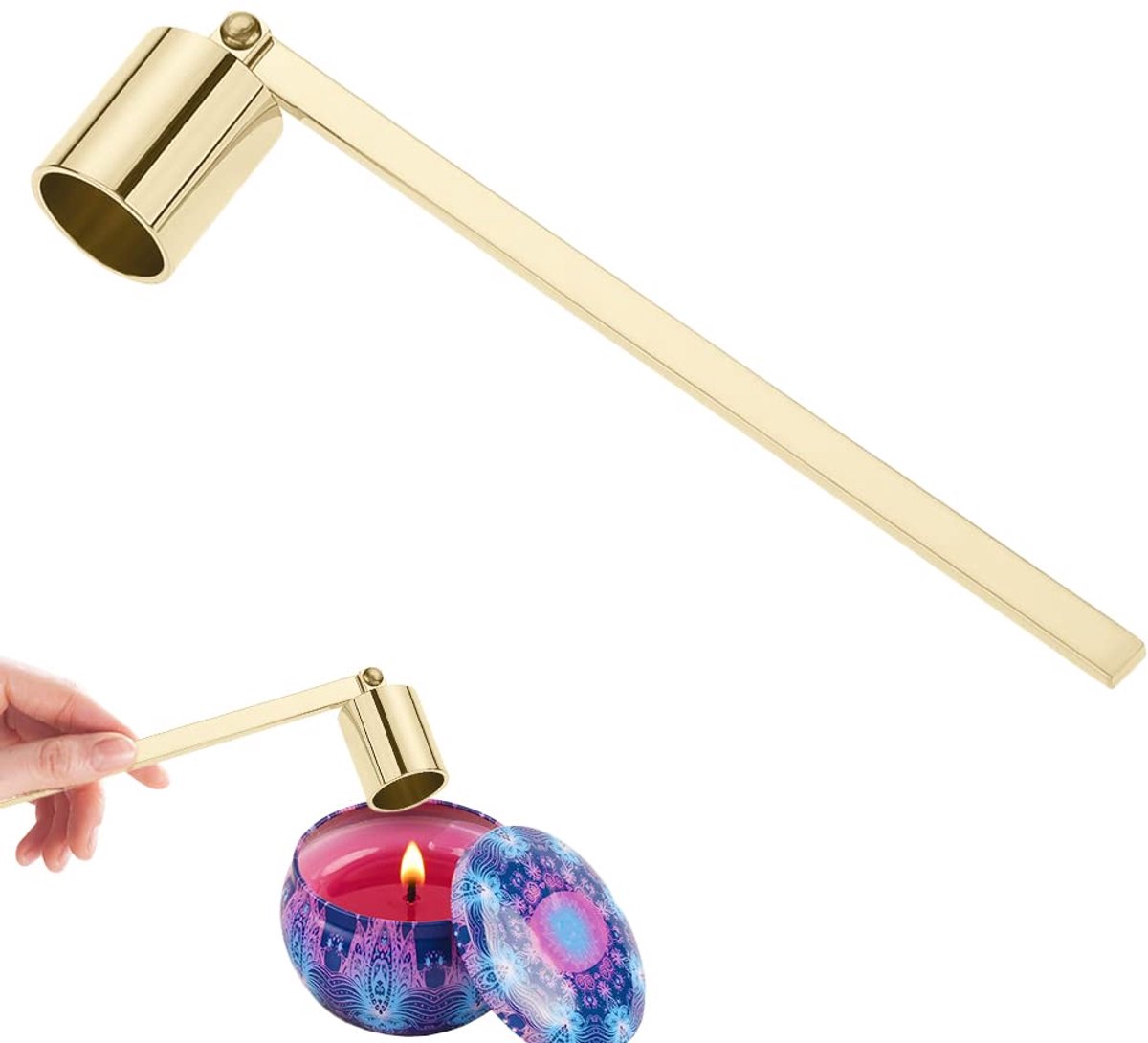 Wist roestvrijstalen kaarsen met lange handgreep, kaarsenaccessoires voor het veilig wissen van kaarsen, kaarsengereedschap voor de meeste kaarsen (goud)