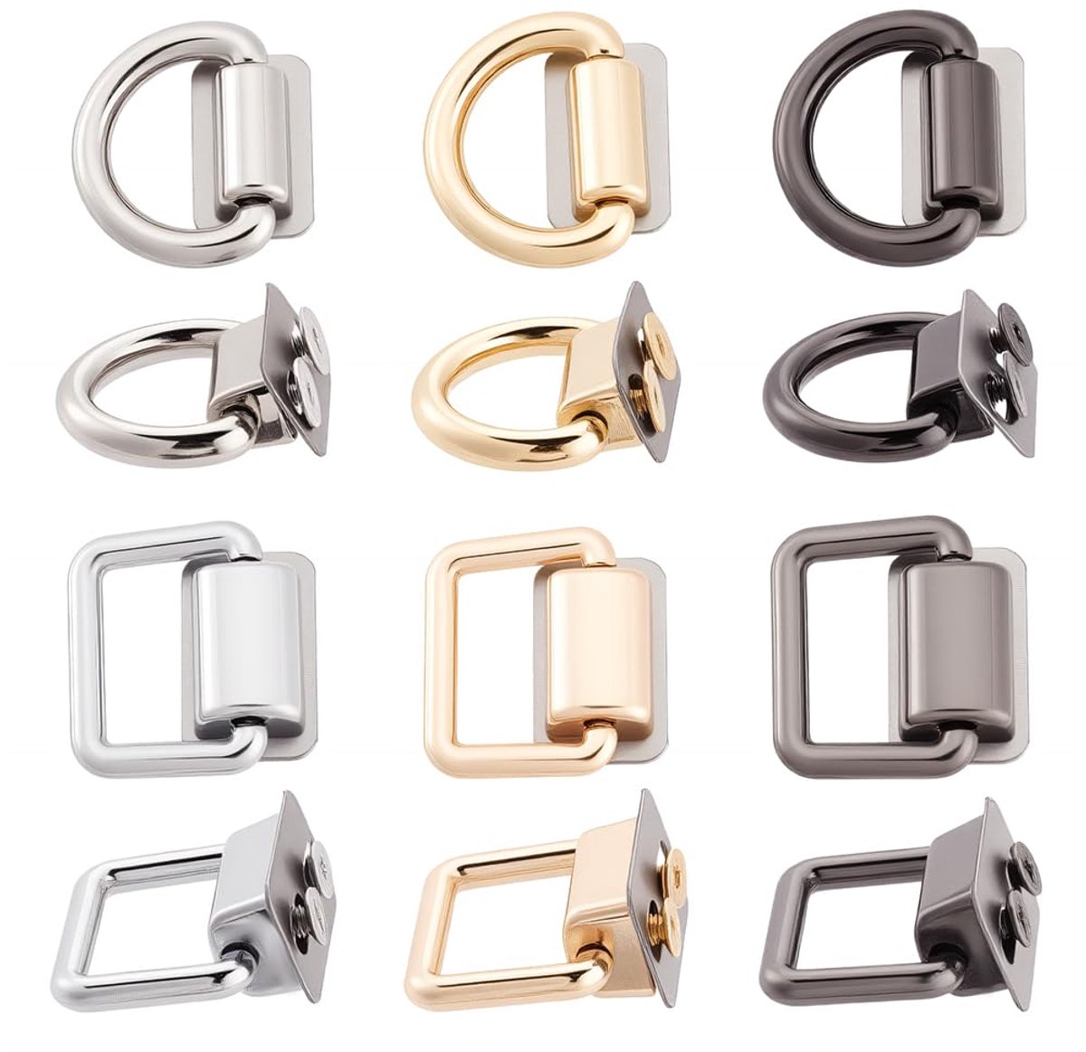 Set van 12 handtas-ophangsluitingen, 2 maten veelzijdige D-ring metalen gesp met schroefhandtasmateriaal voor doe-het-zelf maken (breedte 2,1/2,4 cm)