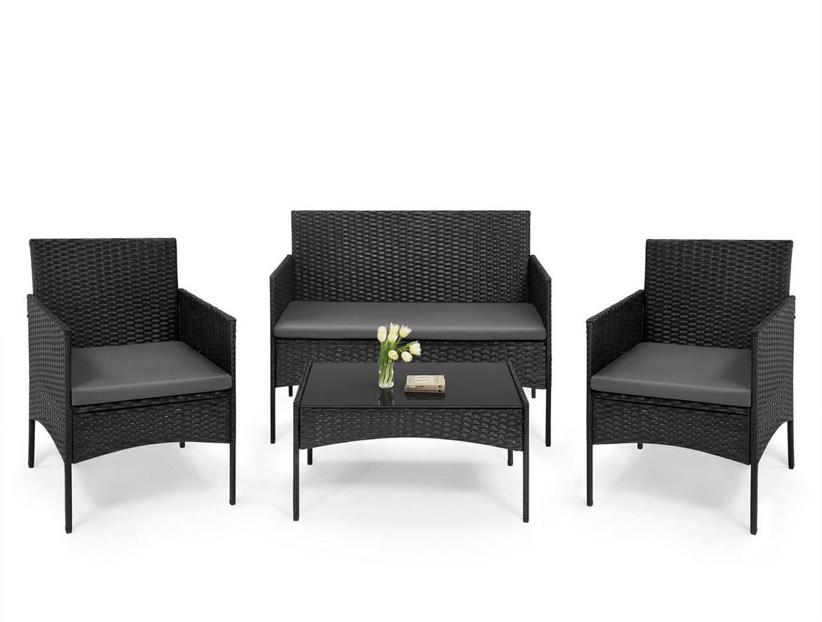 SureDeal® - Tuinmeubelset - Personen - Metalen - Veiligheidsglas - Zwart
