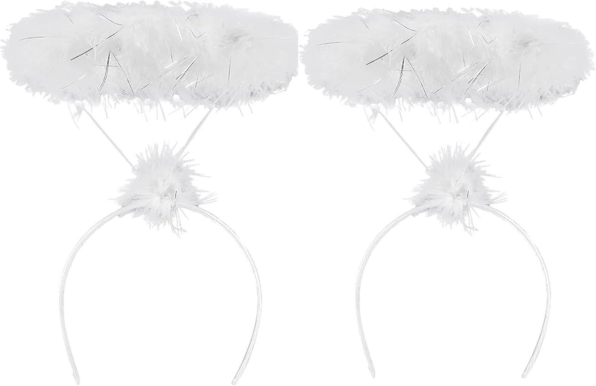 Witte Engel Halo Hoepel Set, Fluffy Hoofdband, Veer Engel Haar Ring, Kostuum Accessoires voor Volwassenen, Perfect voor Kerst en Halloween Feesten