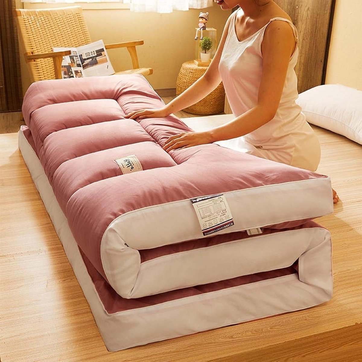 Opvouwbaar Slaapmatje - Kampeermatras Vloermatras - Comfortabel Slapen - Ergonomisch Ontwerp - 90x200cm - Roze