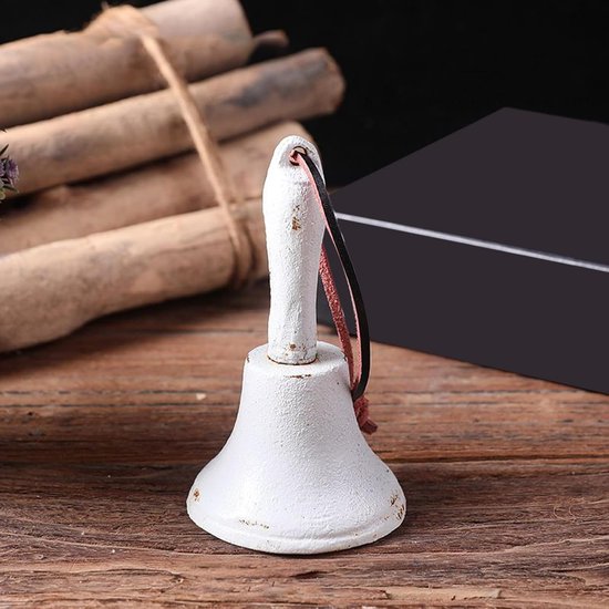 Gietijzeren Schoolbel - Vintage Deurbel - Aandacht Vragen - Handafgewerkte Details - 12.5 x 7 cm - Wit — afbeelding 3