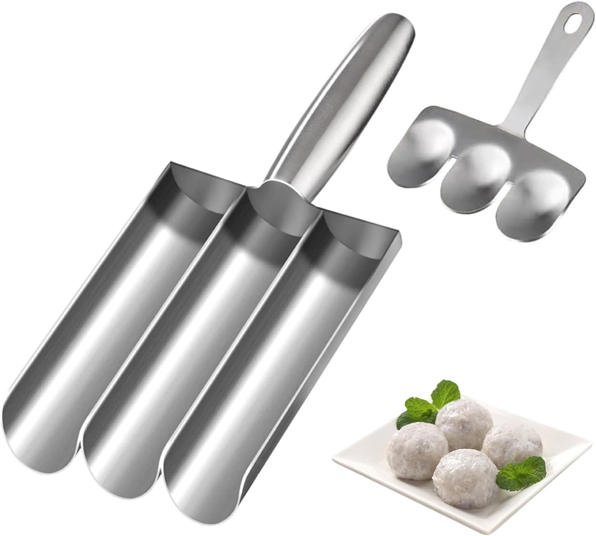 Handmatige Maker voor Drievoudige Gehaktballen met Snijder en Lepel - Creatieve Keukenhulpmiddelen voor het Maken van Gehaktballen, Snacks en Desserts