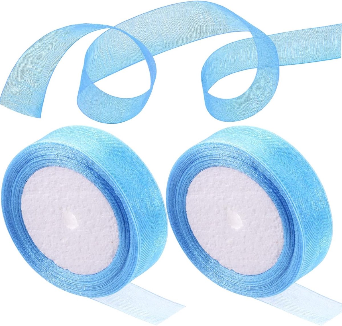 Transparante Organza Ribbons en Chiffon Mesh Stof voor Bruidsboeketten, Versieringen en Cadeauverpakkingen in Blauw