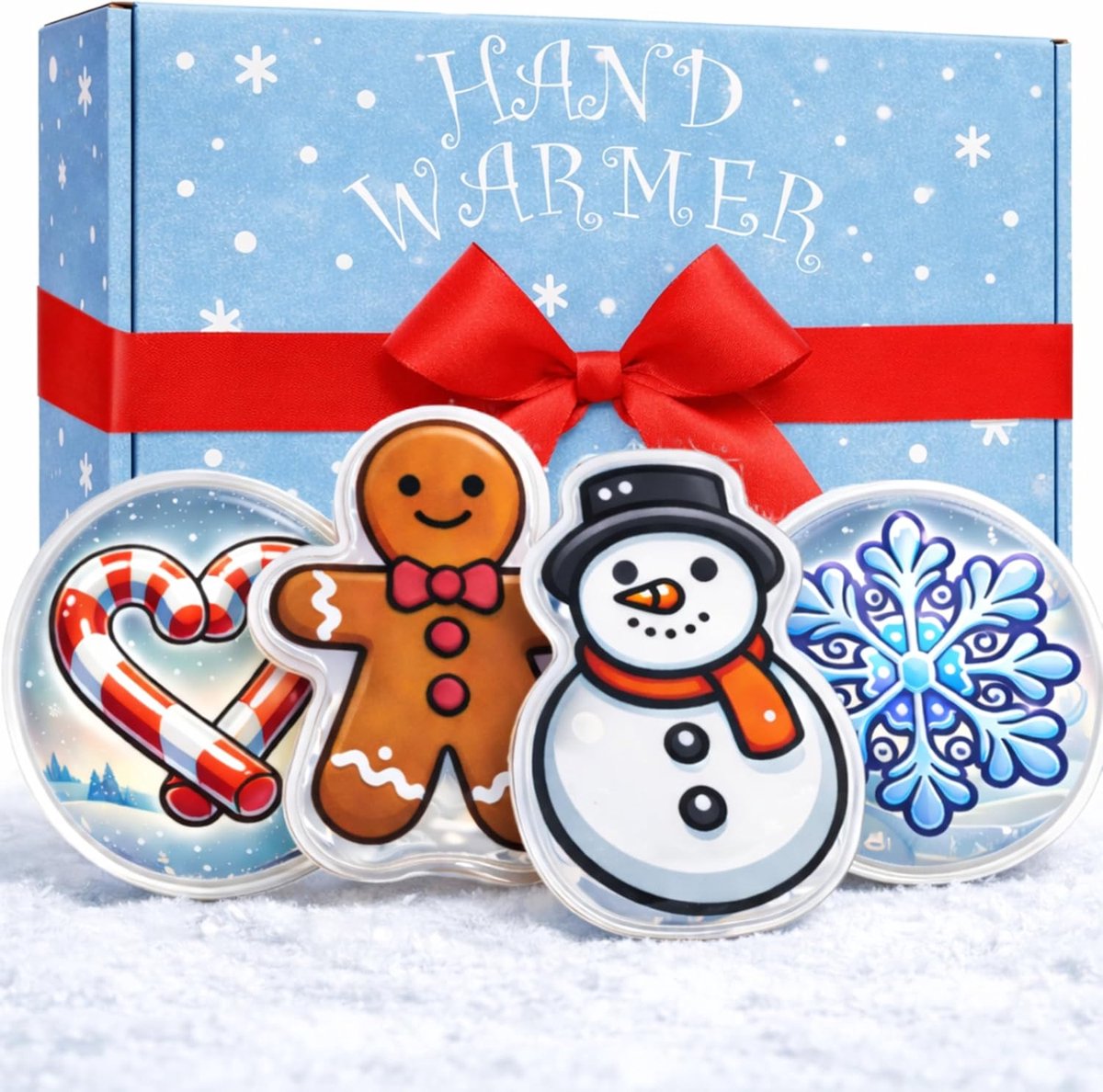 SnelShoppen - Set van 4 handwarmers met schattige wintermotieven, herbruikbaar, ideaal voor kerstcadeaus, adventskalender, kerstman en koude dagen