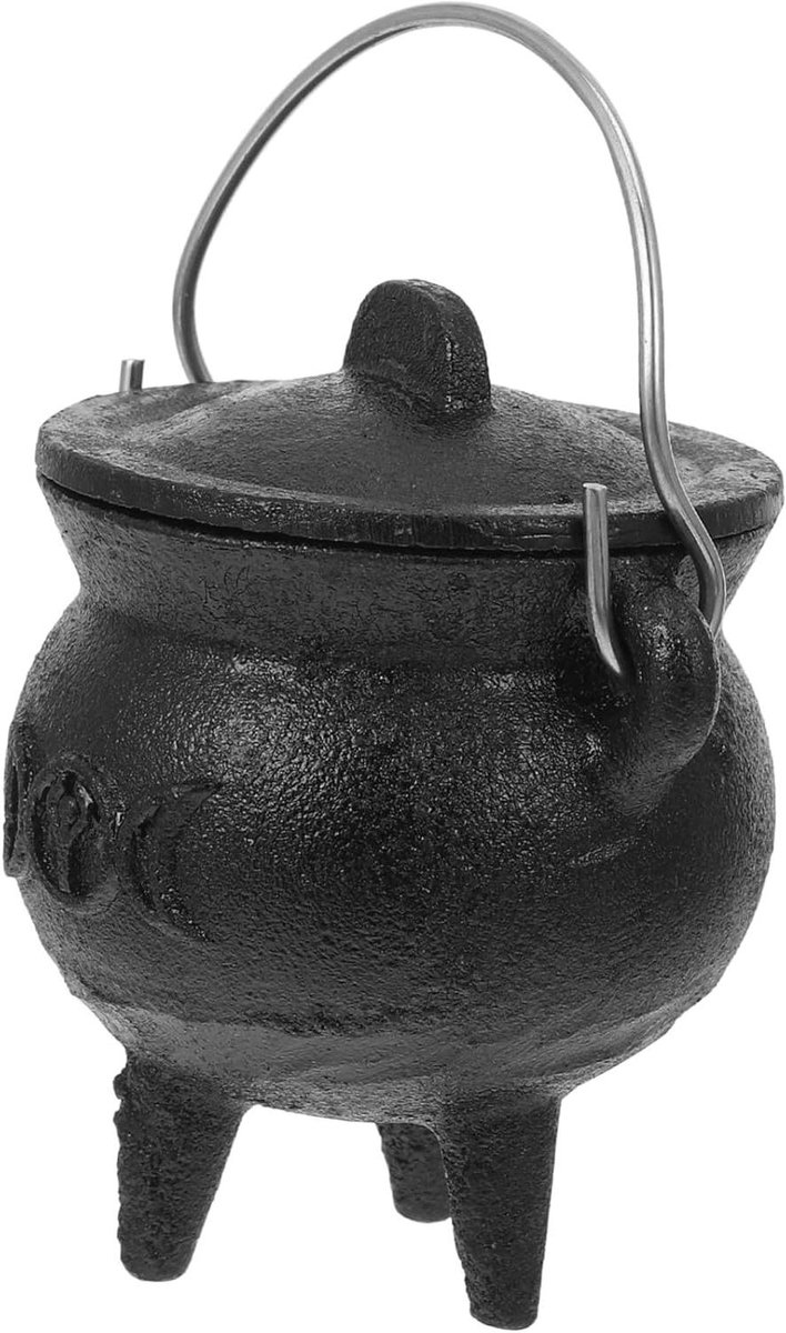 Gietijzeren Heksenketel - Ornament Ketel - Halloween Versiering - Realistisch Vlammen-effect - 105 x 10 x 85 cm - Zwart