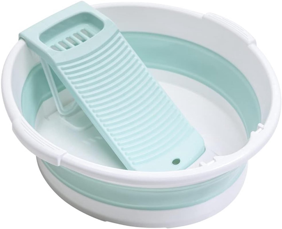 wasmand met wasplank, draagbare wasbak, ruimtebesparende wasmand voor handmatige was, wasruimte (groen)