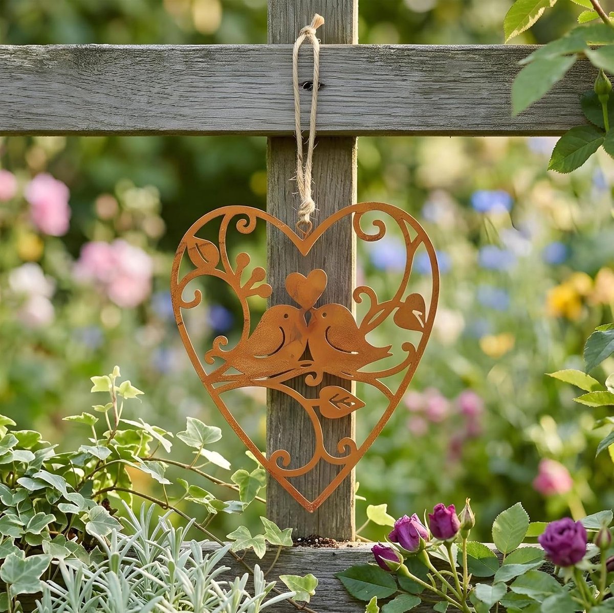 hart 10x12cm tuindecoratie vogel liefde deurbord patina muurschildering roestdecoratie roest tuinbord cadeau-idee