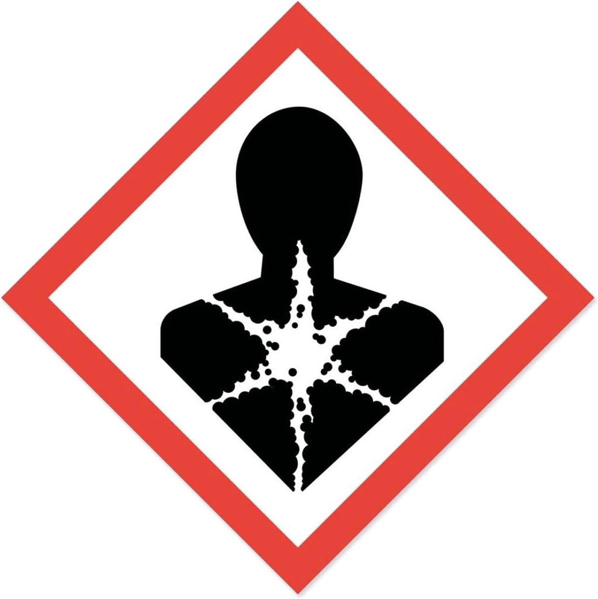 Gevarensticker, weerbestendige folie met UV-beschermend laminaat, symbool van gevaarlijke stoffen met GHS08 systemische gezondheidsrisicoaanduiding, 20 x 20 cm