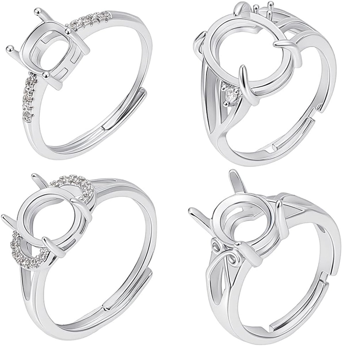 1 Doos 8 Stks Prong Ring Instellingen Messing & Kubieke Zirkonia 4 Stijlen 4 Claw Prong Ring Instellingen Edelstenen Ringen Bases voor DIY Ringen Sieraden Maken
