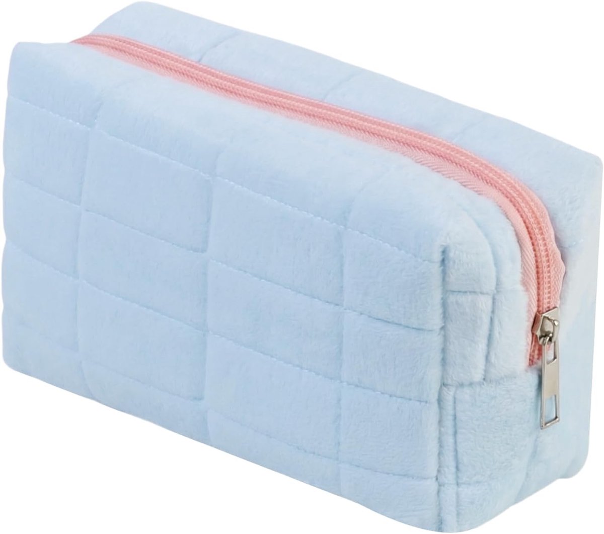 Cosmeticatas voor dames, grote make-uptas voor reizen, zacht fluweel met geribbelde rand, organizer voor cosmetica en make-upkwasten, cadeau-idee voor meisjes, Blauw, Klassiek