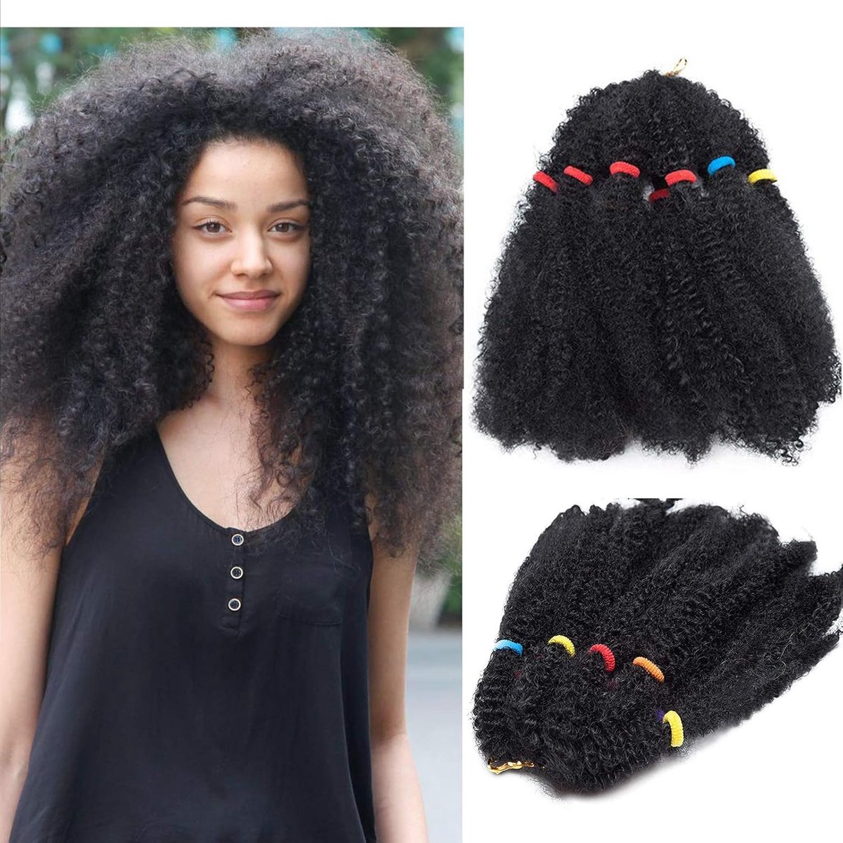 Twist Haarstukje Afro Kinky Bulk Haar Vlechten - [Donker Zwart] - 43cm Krullend Synthetisch Haar Extensions Voor Vlechten