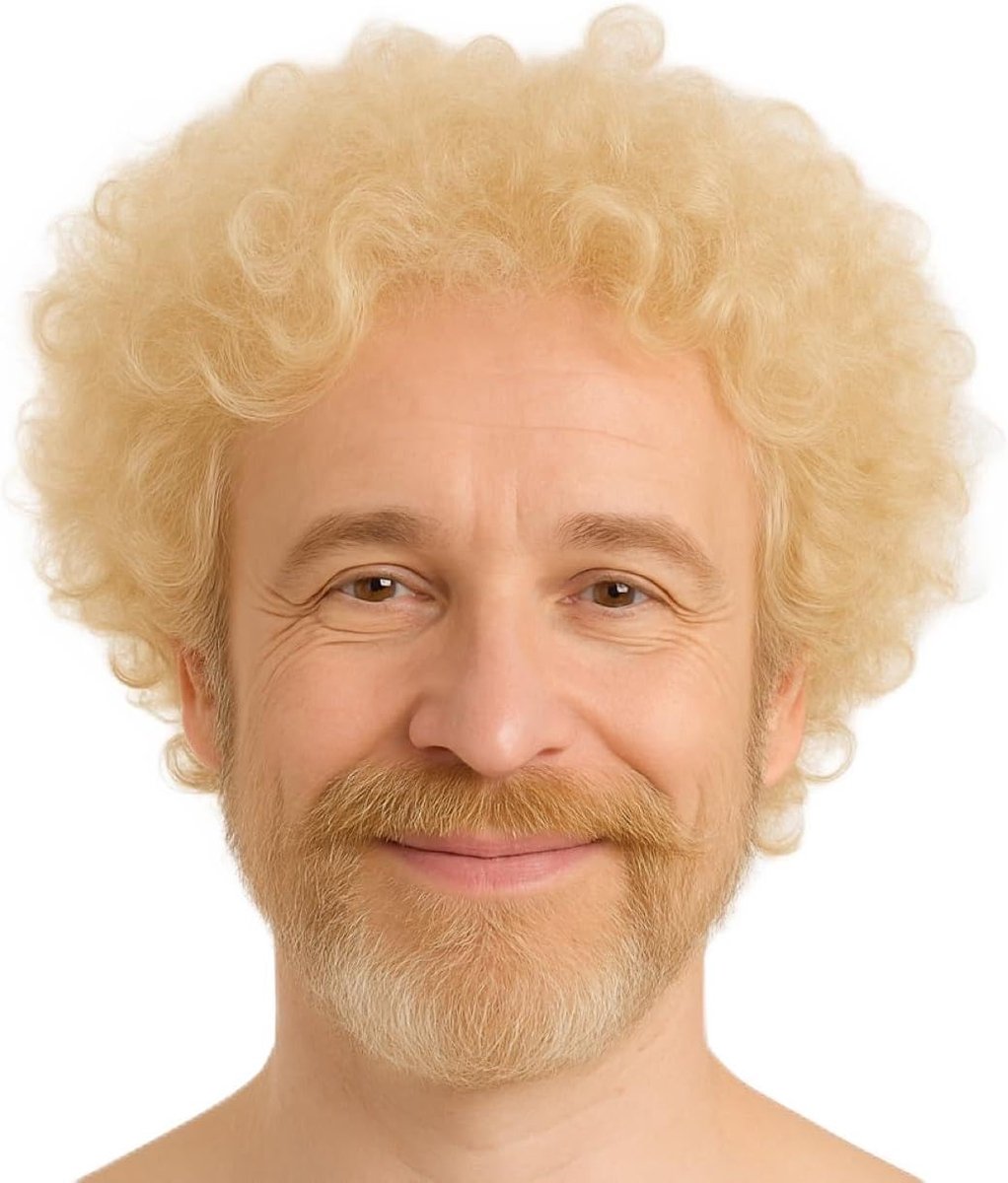 Gruppe Timo Klingler Afro krullende pruik in retro mulletstijl voor carnaval en verkleedkleding jaren 80 en 90, blond