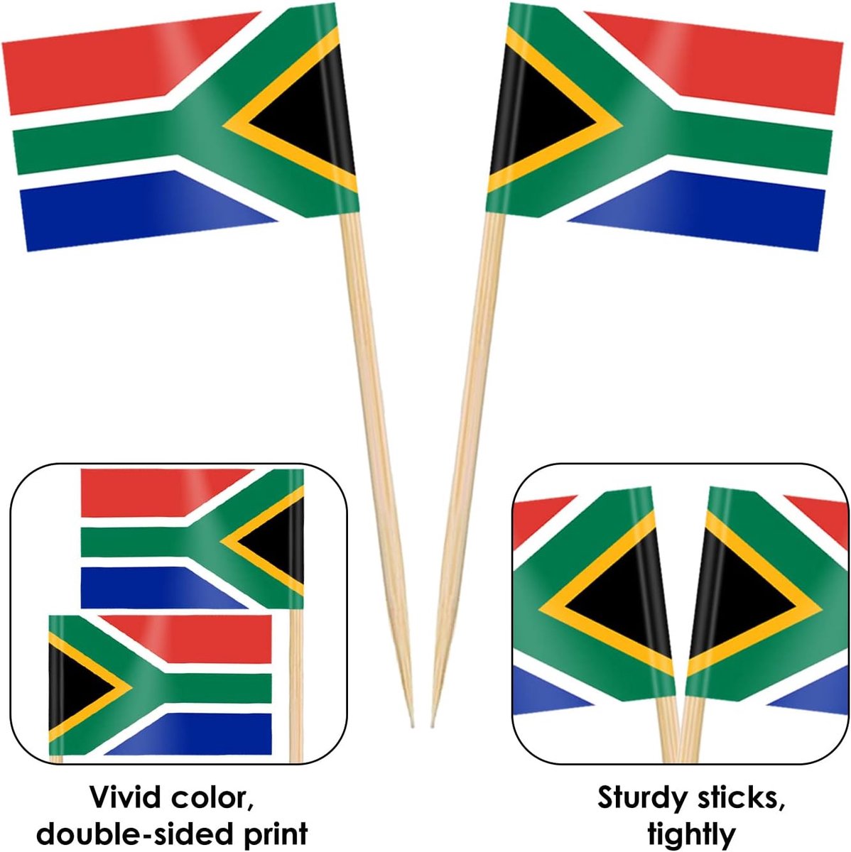 100/200 stks Zuid-Afrikaanse tandenstoker vlaggen, Zuid-Afrikaanse Cocktail Stick Vlag voor Nationale Dag Sandwich Voedsel Cupcake Toppers Servies WK Feestbenodigdheden Pub Koninklijk Event