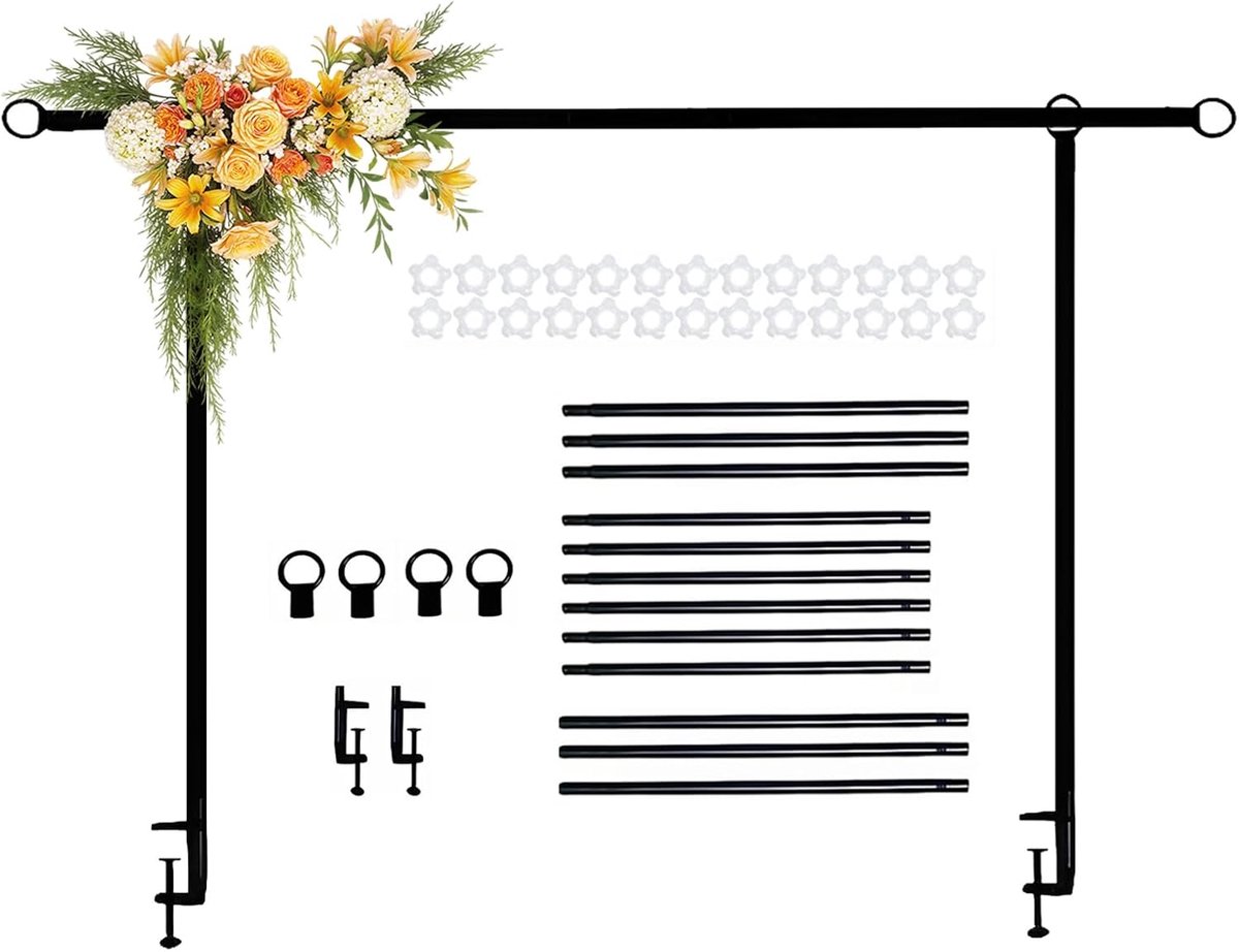 verstelbare tafelboogset met klemmen met een hoogte van 70-120 cm en breedte van 125-250 cm, metalen ballonstandaard, zwart, tafelballonstandaard voor bruiloften, feesten, als decoratie