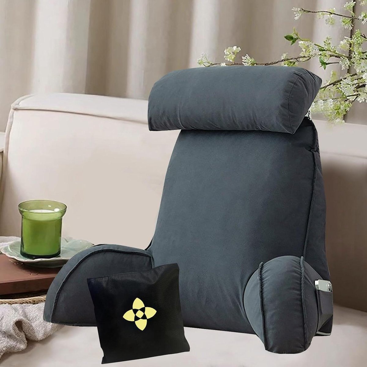 Leeskussen Rugsteun - Kussen Bed - Ontspannen in Bed - Ergonomisch Ontwerp - 75x40x50 cm - Blauw Grijs