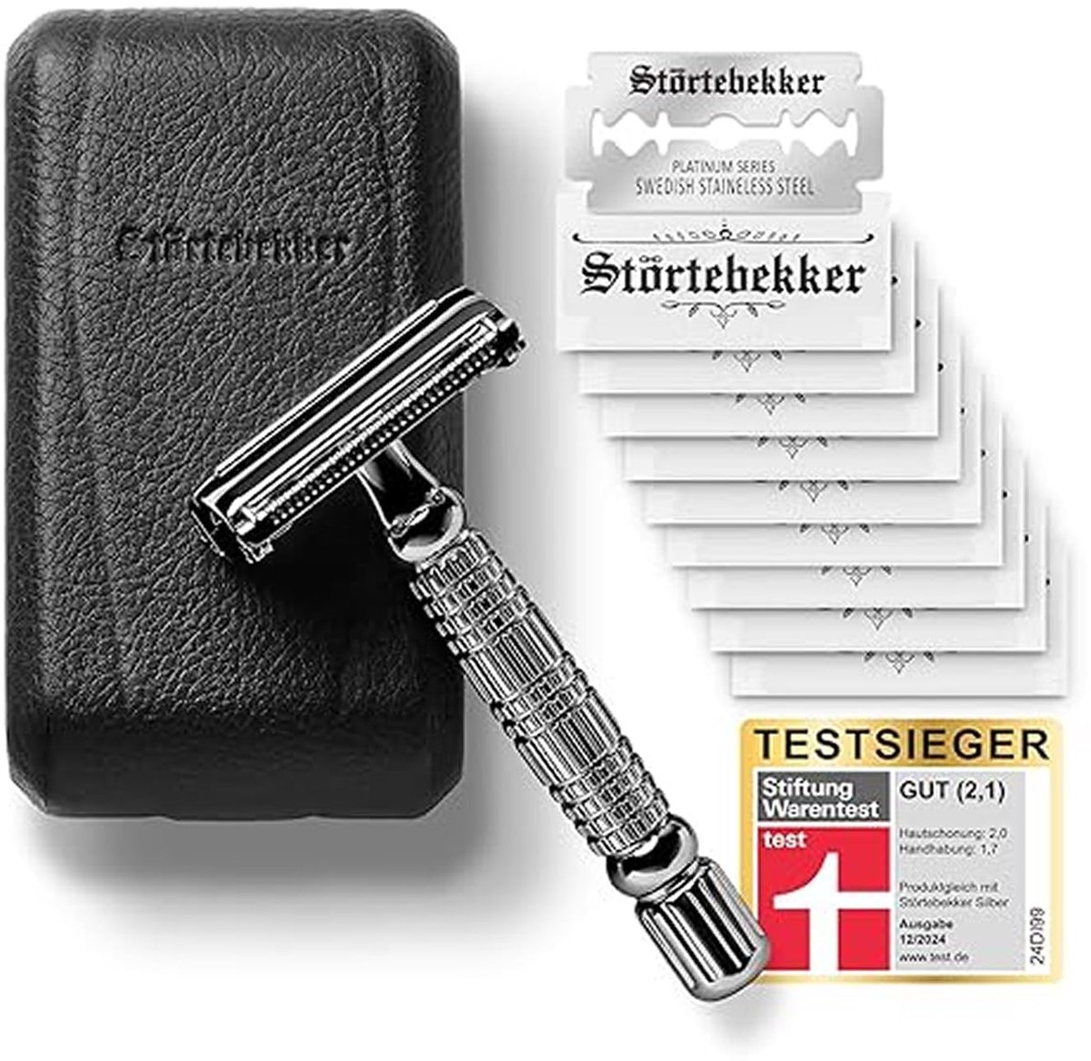 Störtebekker® Premium Safety Razor 'Hamburg' - incl. leren etui en 10 scheermesjes - Scheerset Unisex - Scheermes / Veiligheidsscheermes - Double Edge / Single Blade Razor