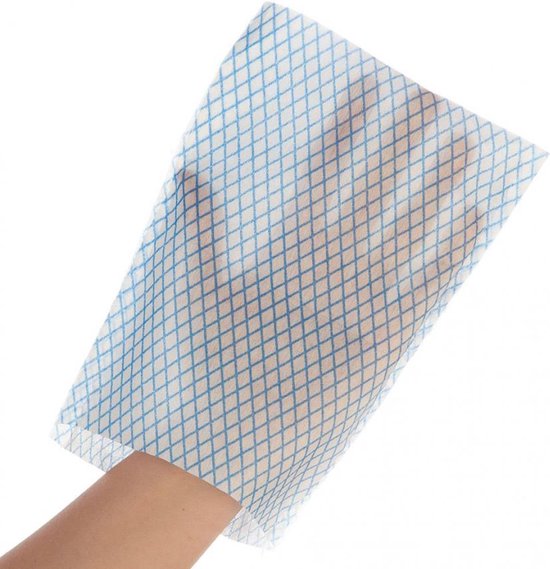 Gant de toilette jetable, lot de 100 pièces bleu / blanc