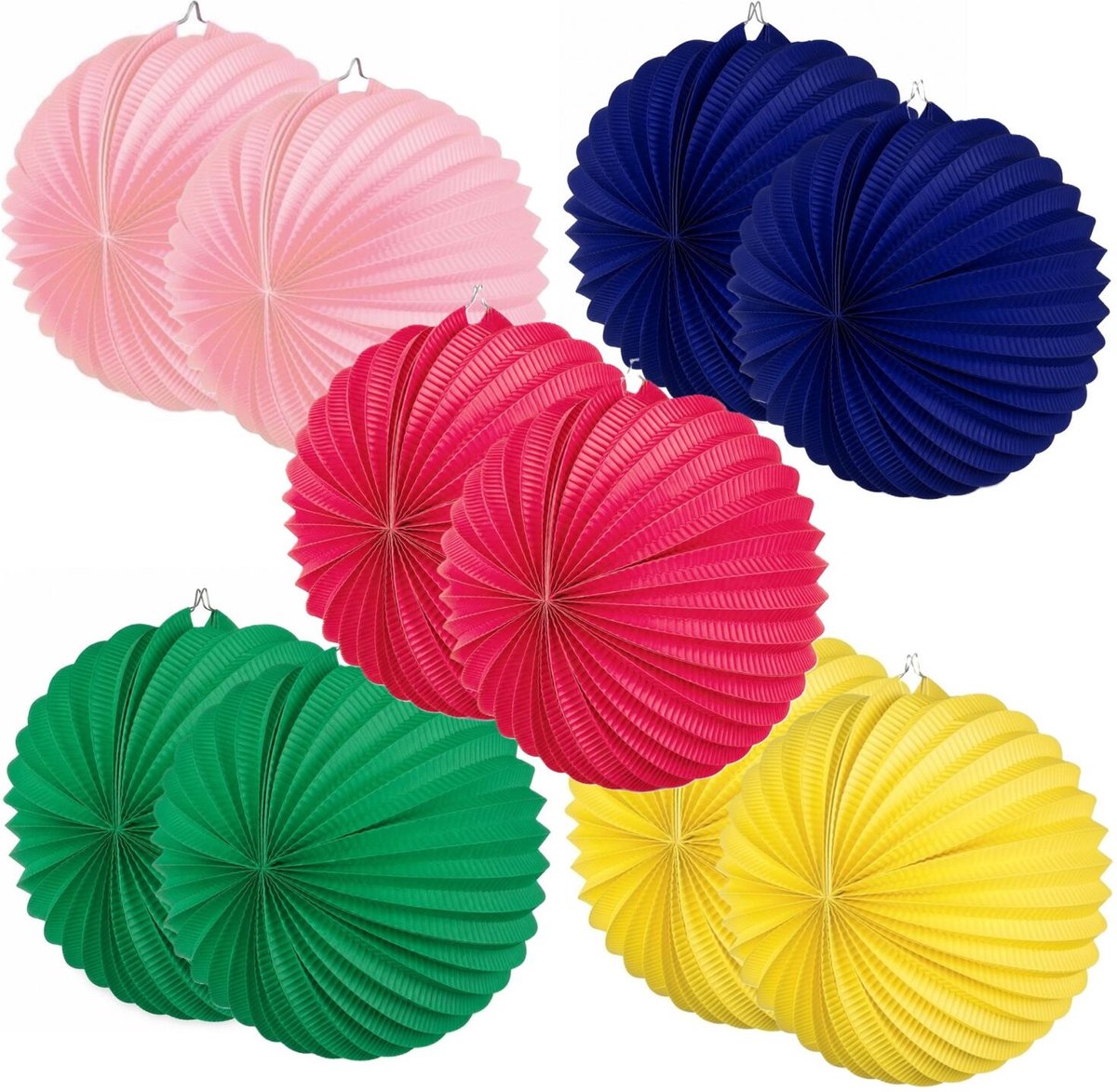 Boland Lampionnen van papier - rond - set van 10x stuks - Dia 22 cm - Versiering - mix van 5 kleuren
