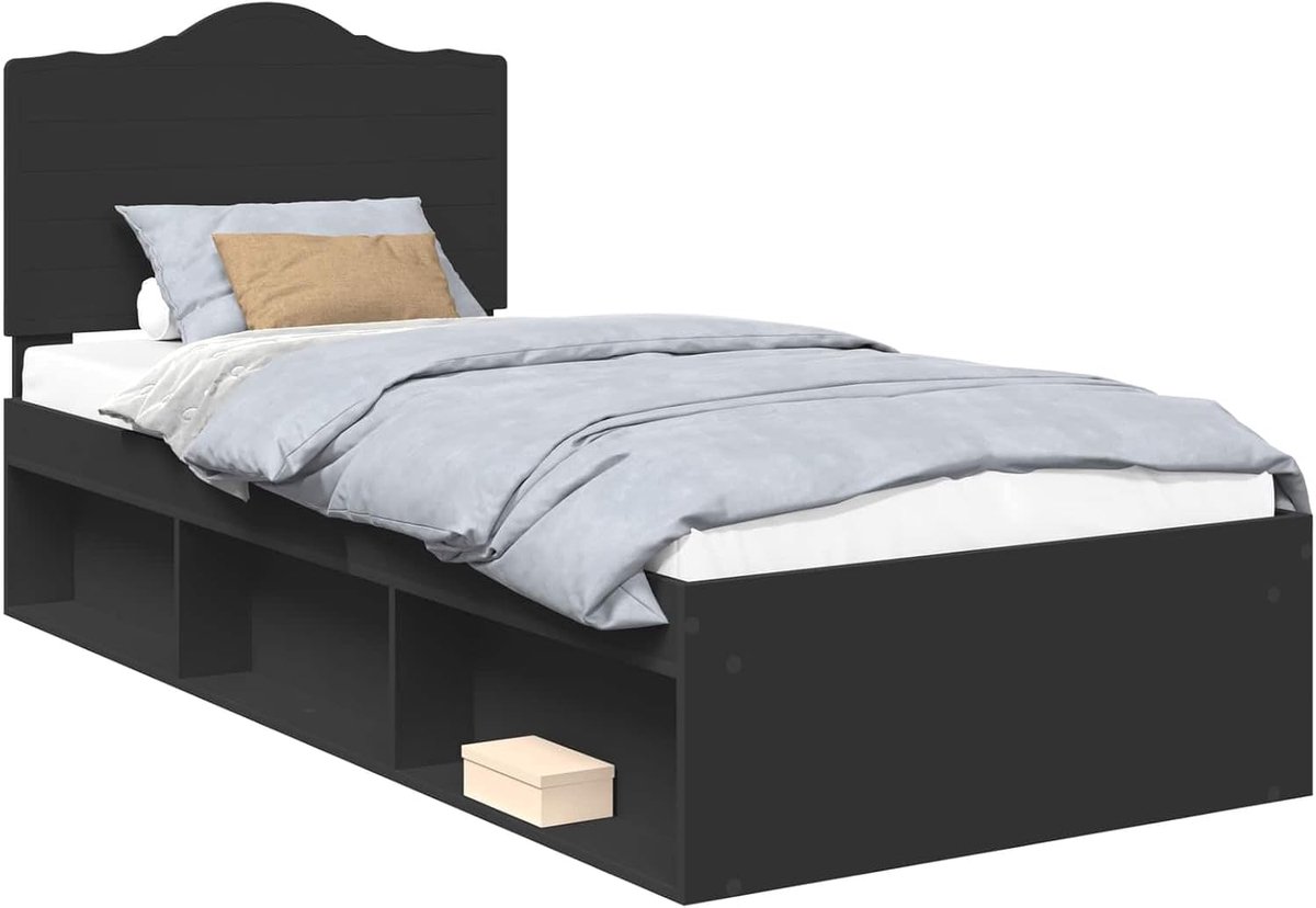 Bedframe met hoofdeinde - Moderne bedombouw - Comfortabel slapen - Massief grenenhout - 100 x 200 cm - Zwart