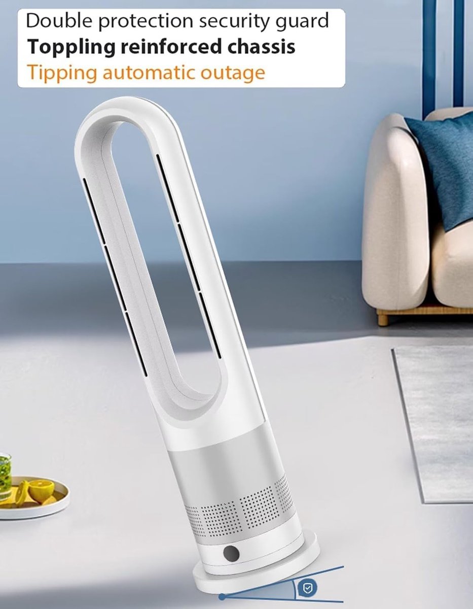 Staande Ventilator - Torenmodel - Verkoeling en Warmte - Bladloos Ontwerp - 90 Graden Oscillatie - Wit Zilver – foto 6