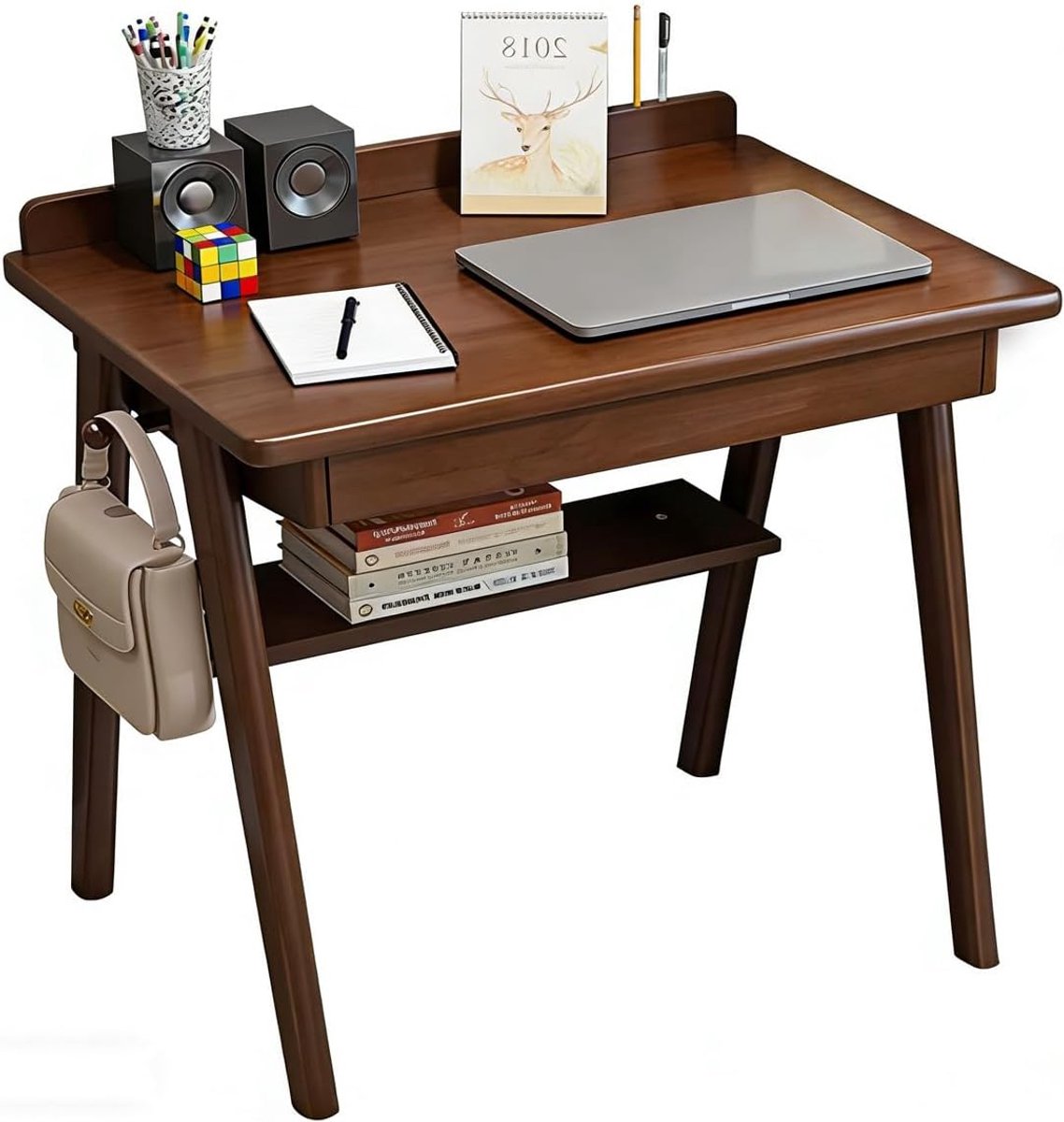 Houten Bureau - Studeertafel - Thuiswerken - Massief Hout - 80 x 60 cm - Walnoot