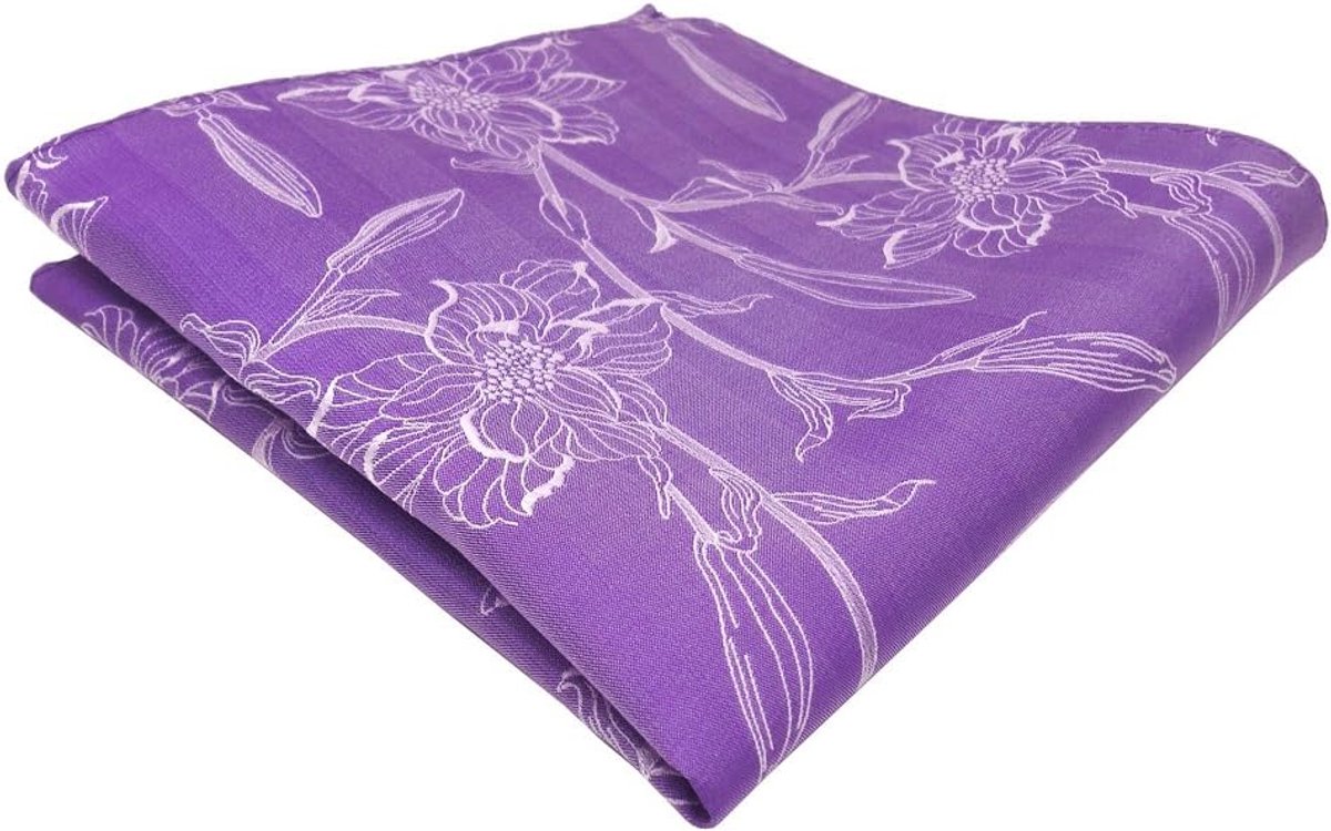 Zakdoek Heren - Pochette Accessoire - Feestelijke Gelegenheid - Bloemenmotief - 31x31 cm - Paars