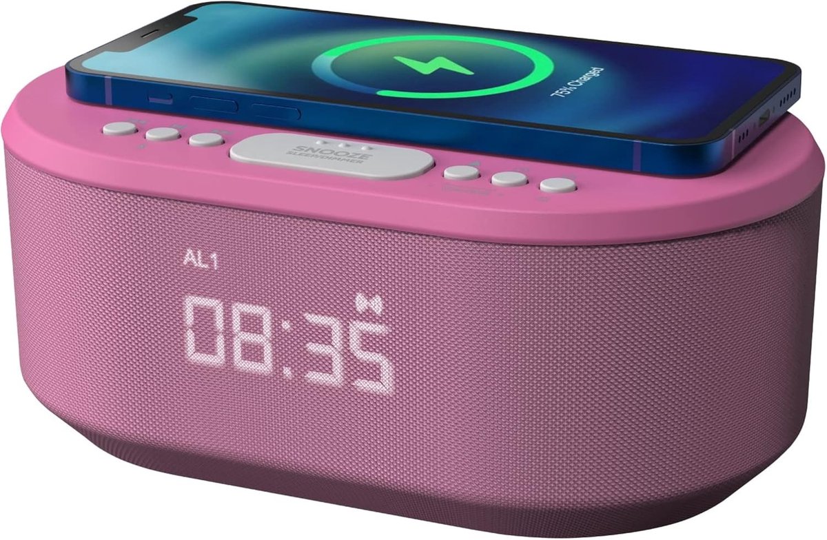 Nachtkastwekkerradio - Roze - Dimbaar LED-display - Bluetooth-luidspreker - Voor Slaapkamer