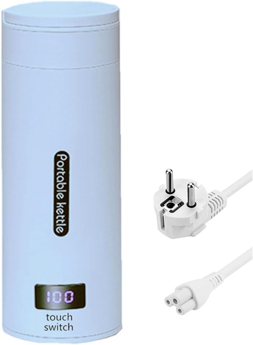 Elektrische Waterbeker - Reis Waterkoker - Onderweg Warm Drinken - Instelbare Temperatuur - 0.38 Liter - Blauw