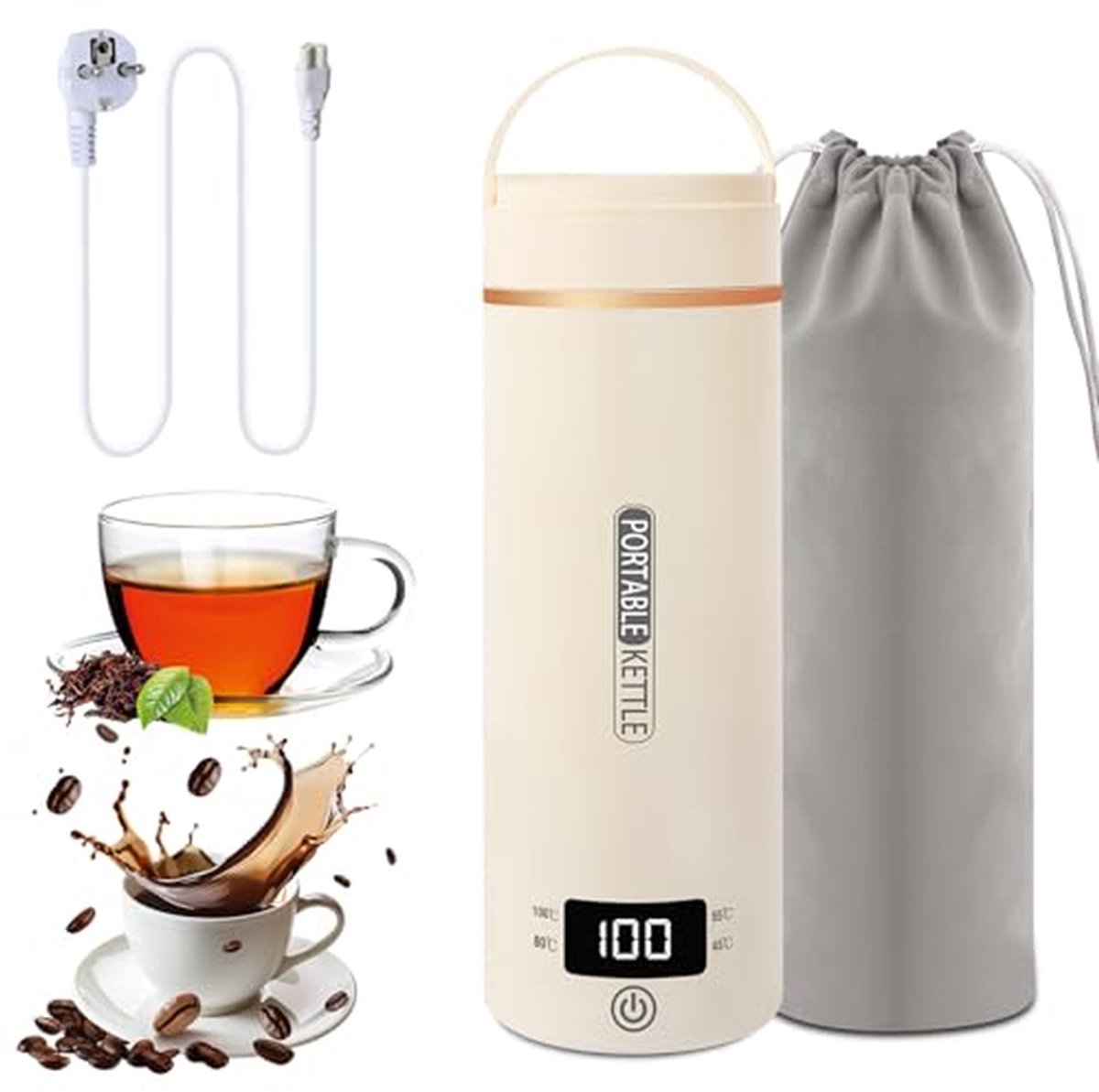 Reis Waterkoker - Mini Waterkoker - Snel Water Koken - Intelligente Temperatuurregeling - 500 ml - Beige