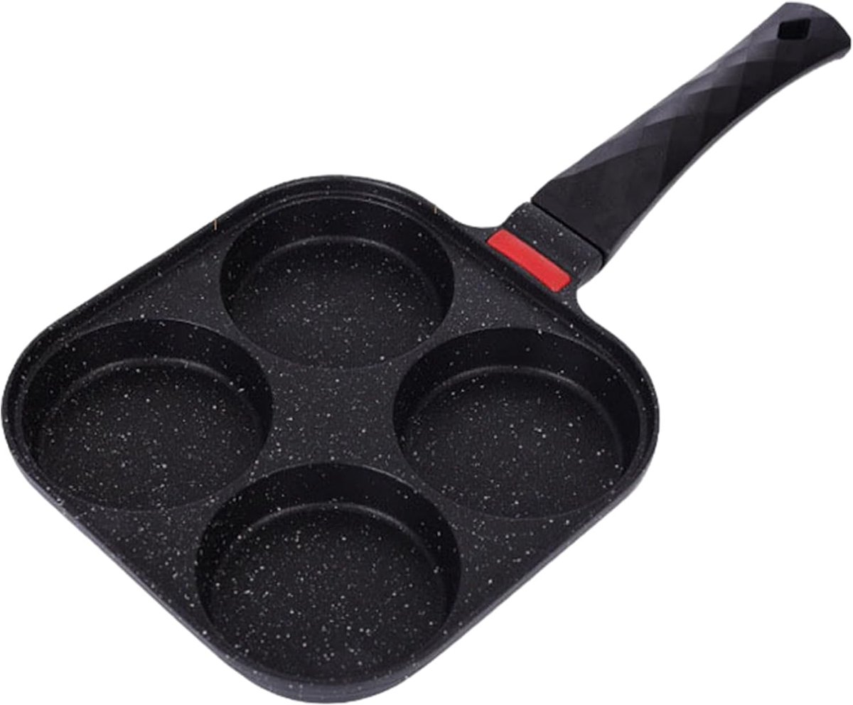 Ontbijt pannenkoekenpan - Eierpan met 4 kopjes - Snelle ontbijtjes maken - Kleurveranderende kookindicator - 1457 inch - Zwart