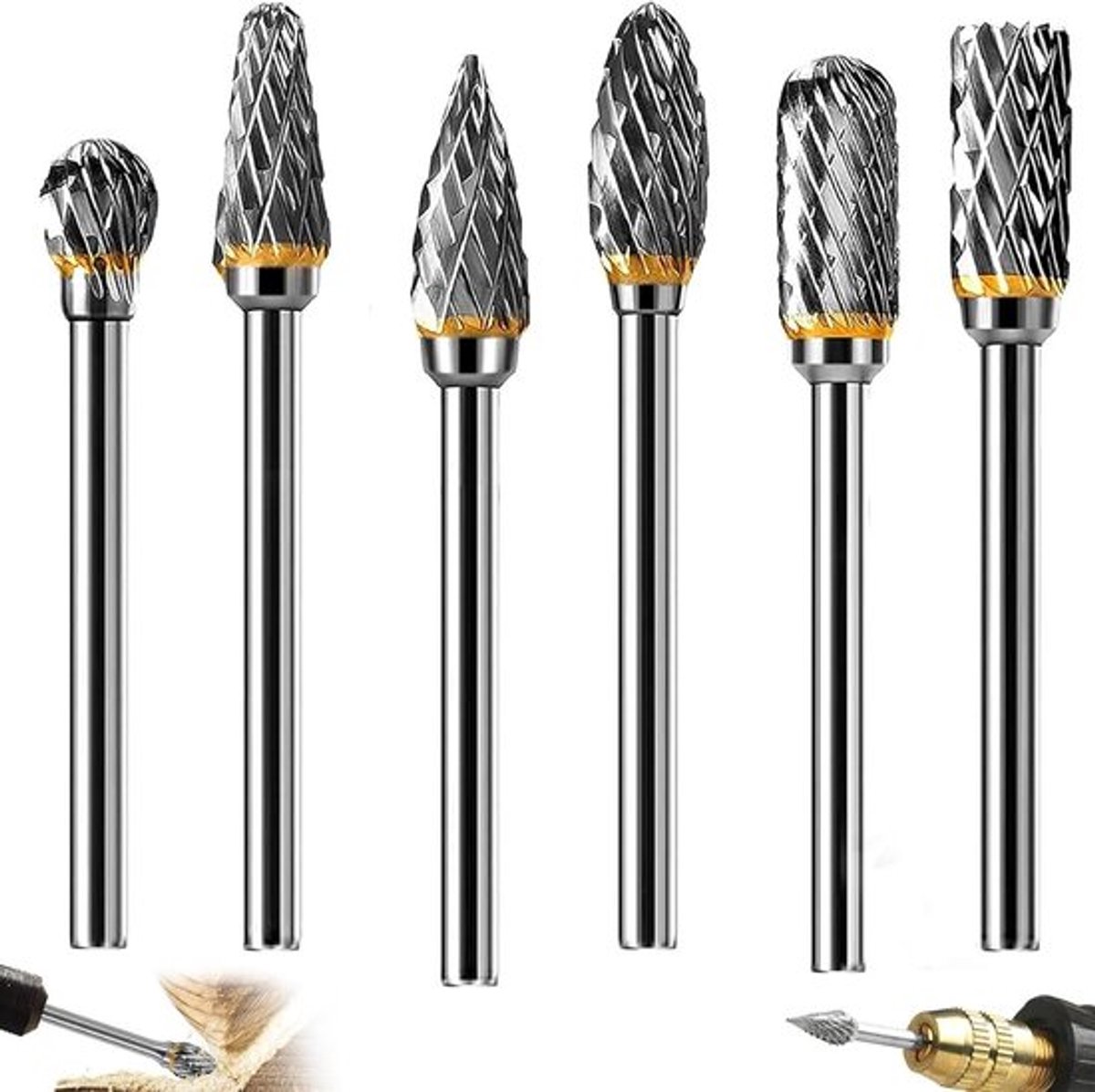 Allecto Plus - 6-delige set roterende frezen voor metaal en houtbewerking - 6mm