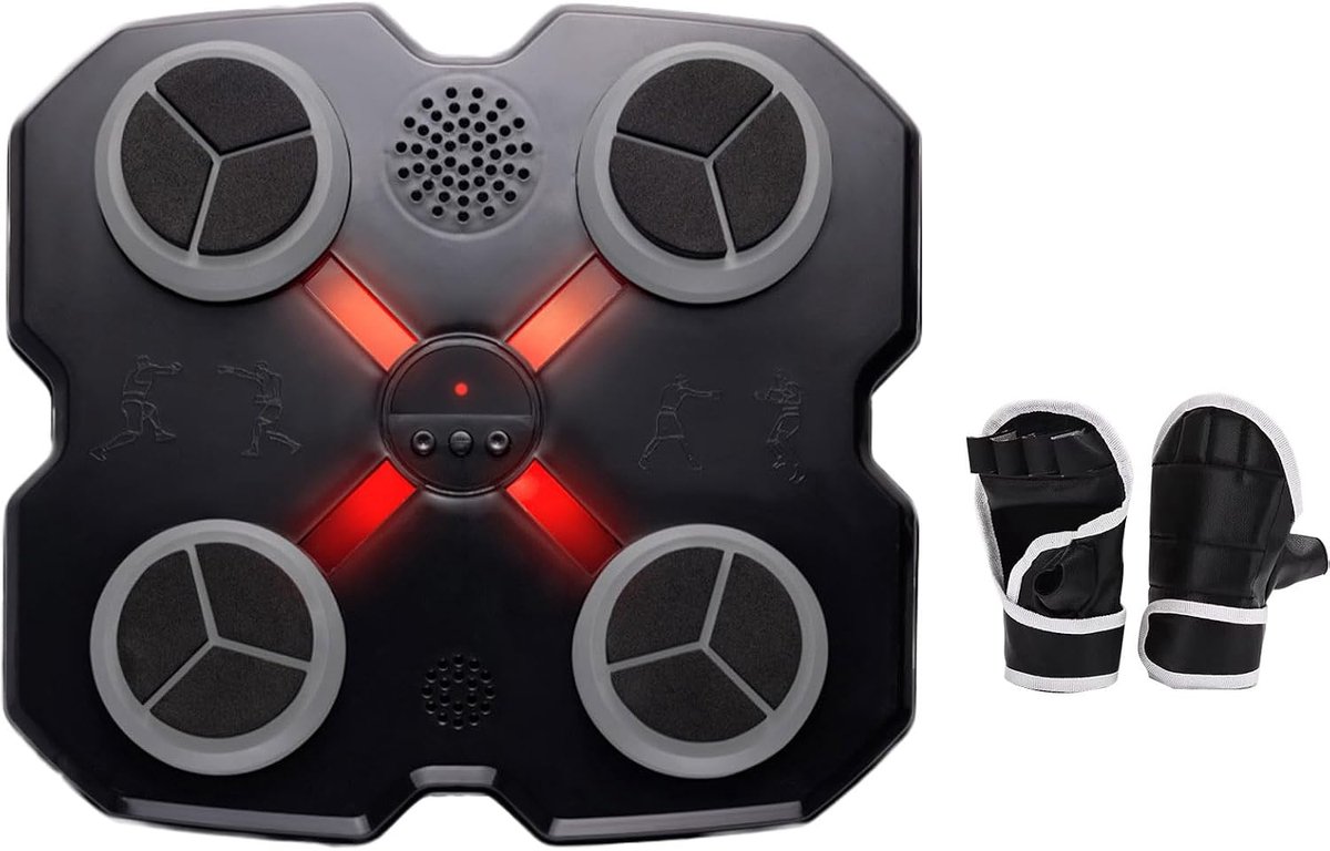 Boksmachine Muziek - Oefenapparaat Fitness - Stress Verminderen - LED Kleurverandering - 28x28x5 cm - Zwart