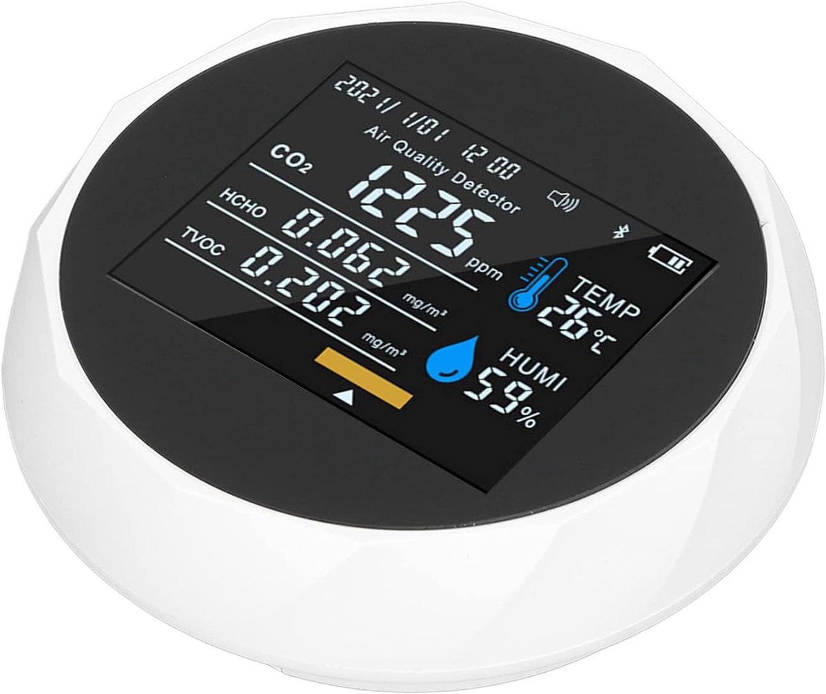 Luchtkwaliteitsmonitor - Digitale Detector - Binnenlucht Controleren - Meet CO2 TVOC HCHO - 9.5 x 9.5 x 3 cm - Wit