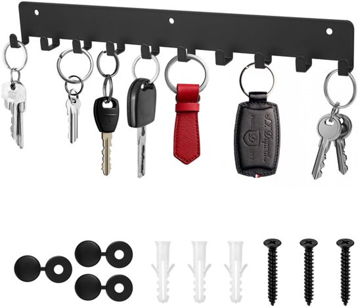 NTHProducts - Sleutelhanger - Wandgemonteerde Sleutelhanger met 10 Haken - Zwart