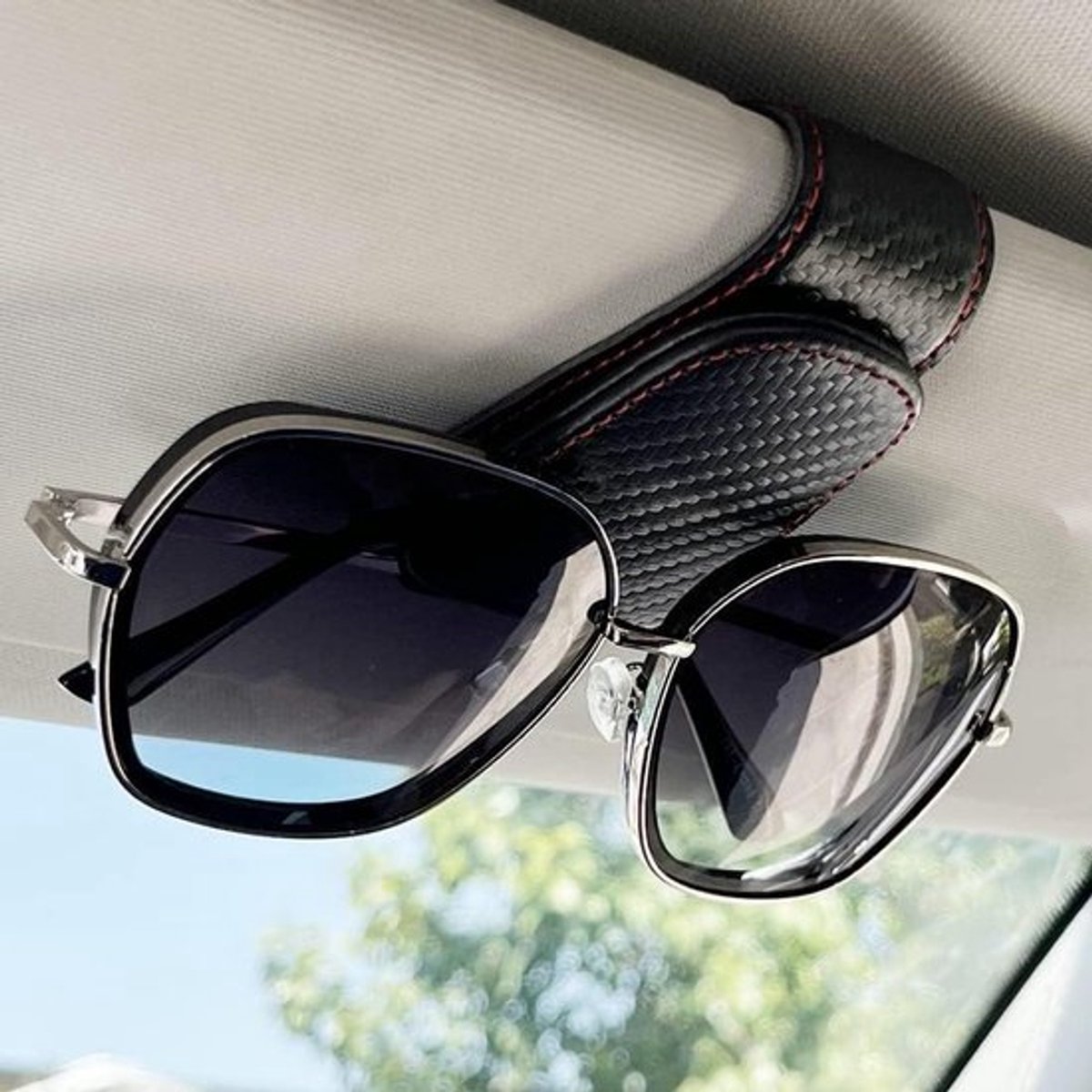 Brillenhouder autozonneklep met magnetisch leer Allecto Plus