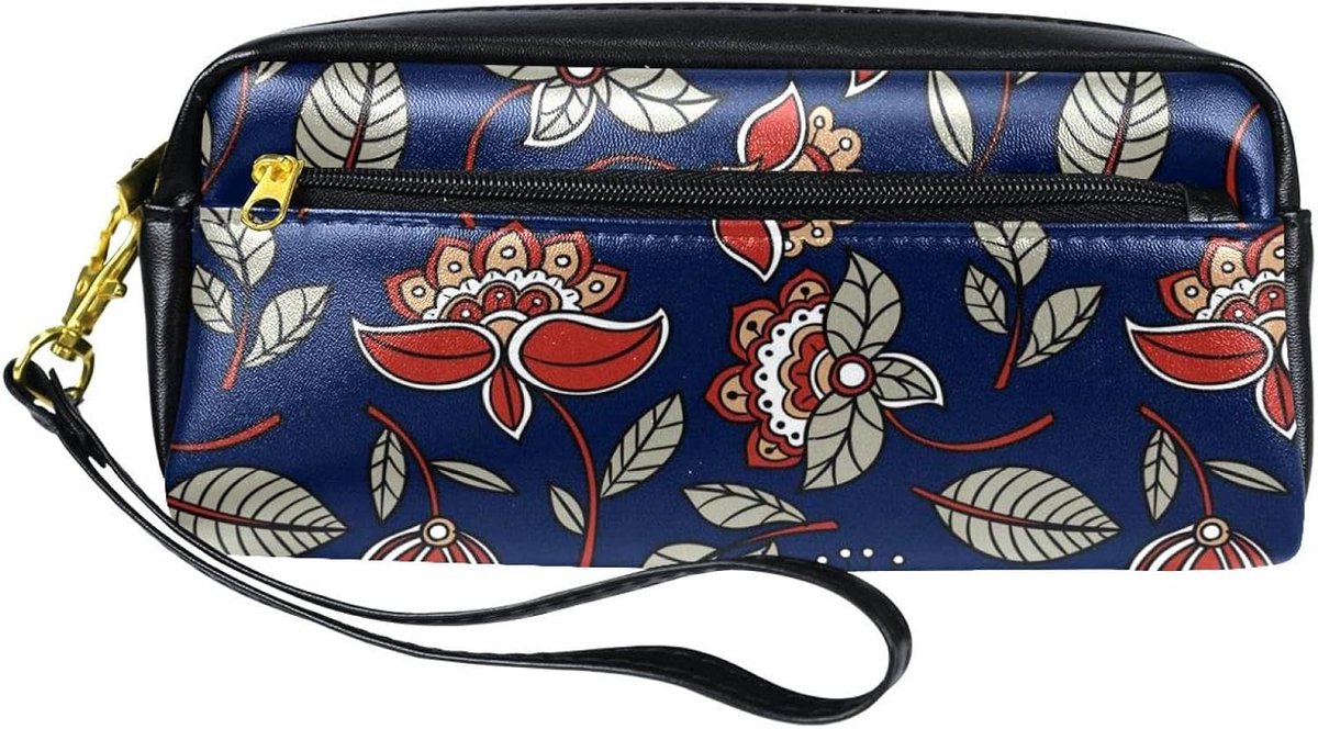Potlood etui - Pennenzakje organizer - Briefpapier opbergen - Waterdicht PU leer - 20.5 x 8.4 cm - Bloemenpatroon