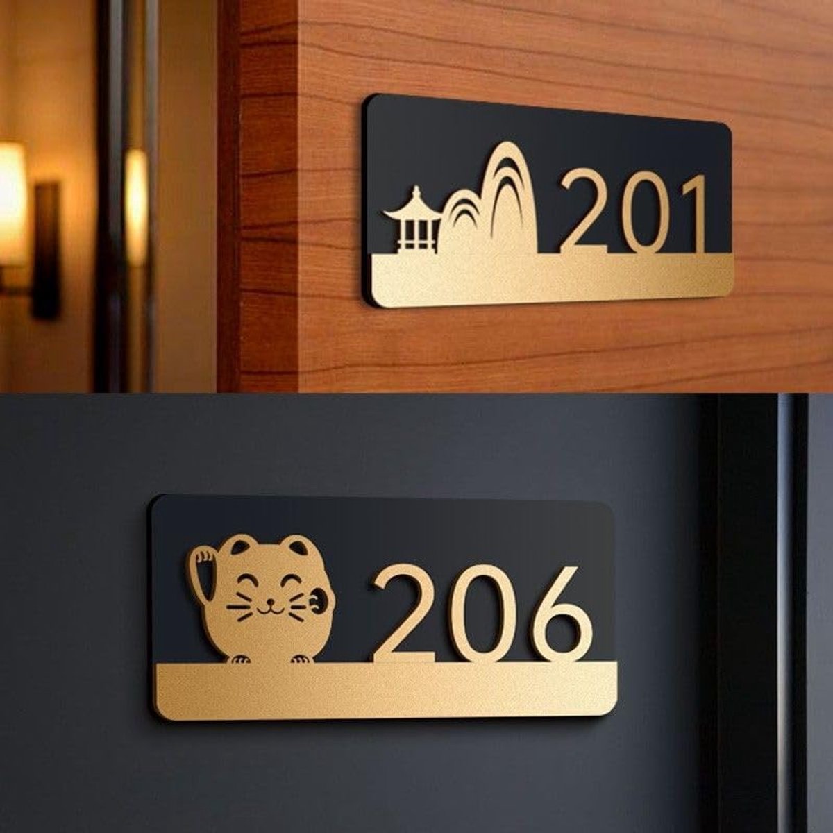 Huisnummerbord Acryl - Deurbordje Adres - Huis Aankleden - Gepersonaliseerd Ontwerp - 20 x 9 cm - Zwart Goud