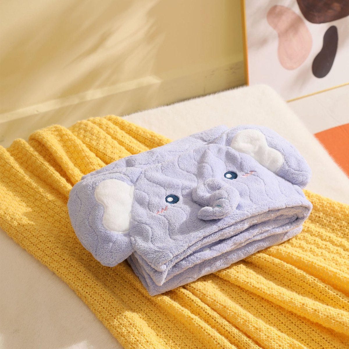 Babybadjas met capuchon, 2-delige set, superabsorberende babybadhanddoek, hoogwaardig koraalfleece, babybadhanddoek,Grijze olifant - 70*140 cm