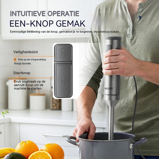 ROUNY Staafmixer 1000W - 4-in-1 Set - 700ml + 500ml Bekers - 4 Opzetstukken - RVS 304 Mes - Kinderveilig van ROUNY — afbeelding 5