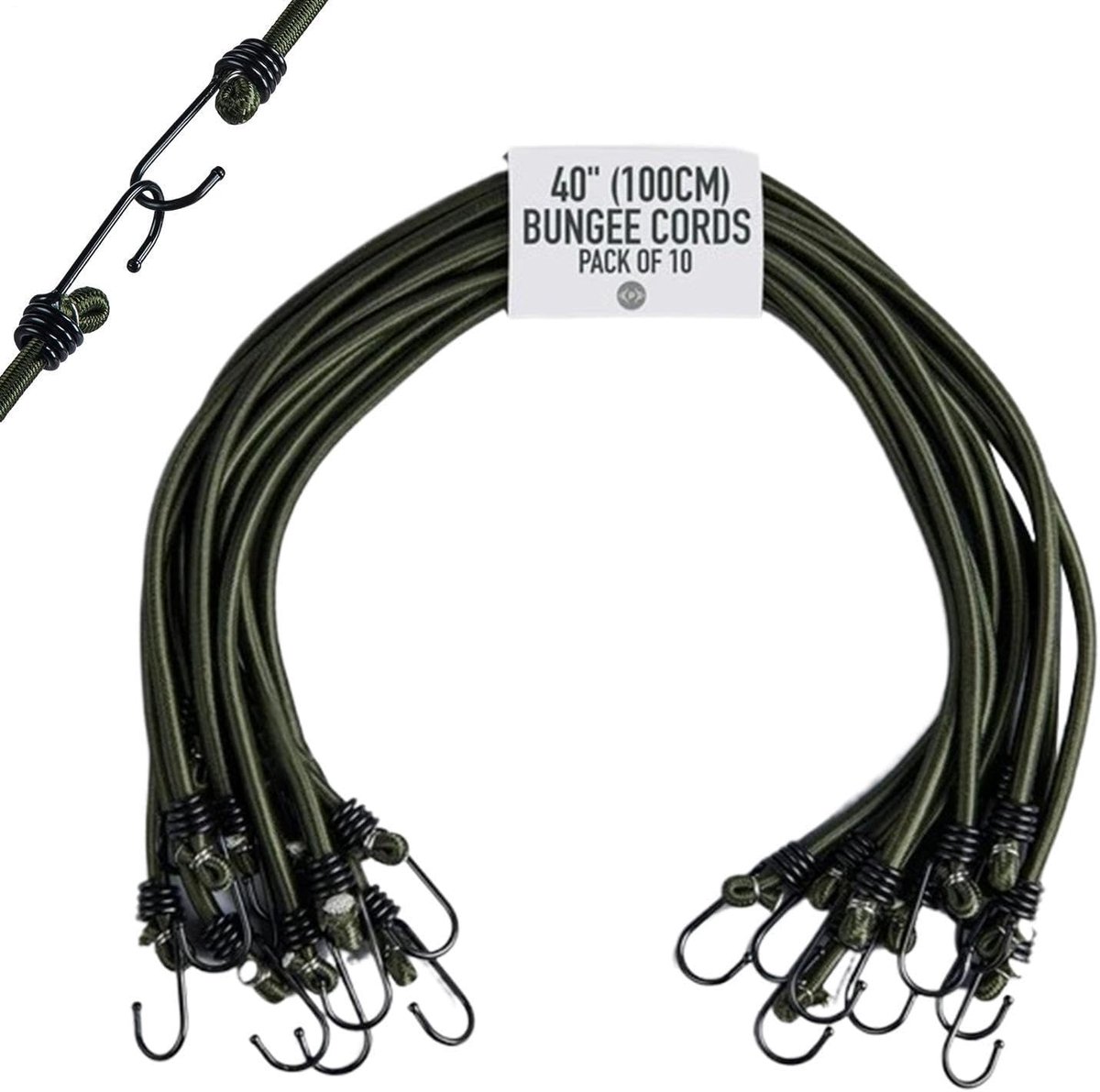 Zware Bungee Koorden - Spanbanden met Haken - Lading Beveiligen - Duurzame Dubbele Haken - 100 Centimeter - Legergroen