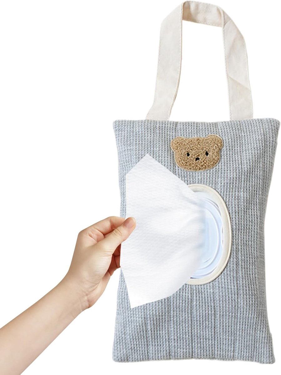 Houder Vochtdoekjes - Draagbare Tas - Baby Verzorging - Handig Ophangsysteem - 17 x 25 cm - Grijs