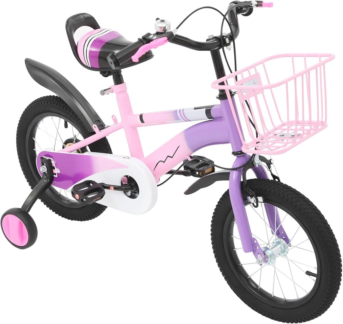 Kinderfiets 14 inch - Loopfiets met steunwielen - Fietsen Leren - Stevige Stalen Frame - 14 inch - Paars