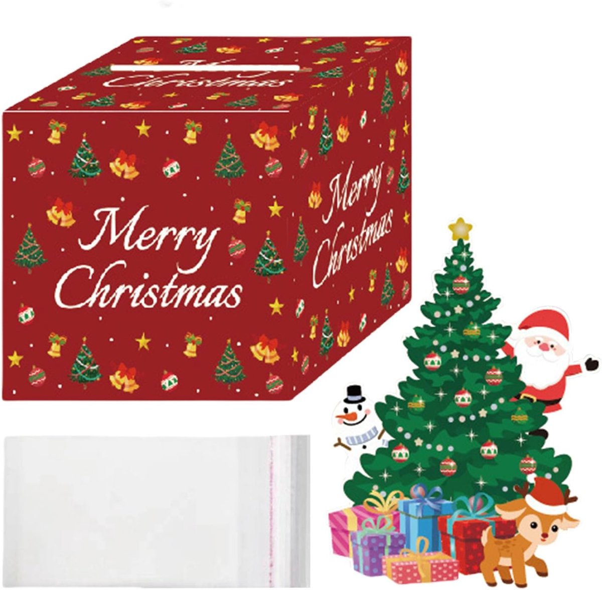Kerst Spaarpot - Geld Opbergdoos - Feestelijke Decoratie - 30 Zakken Inclusief - 27x21x1.5 cm - Rood